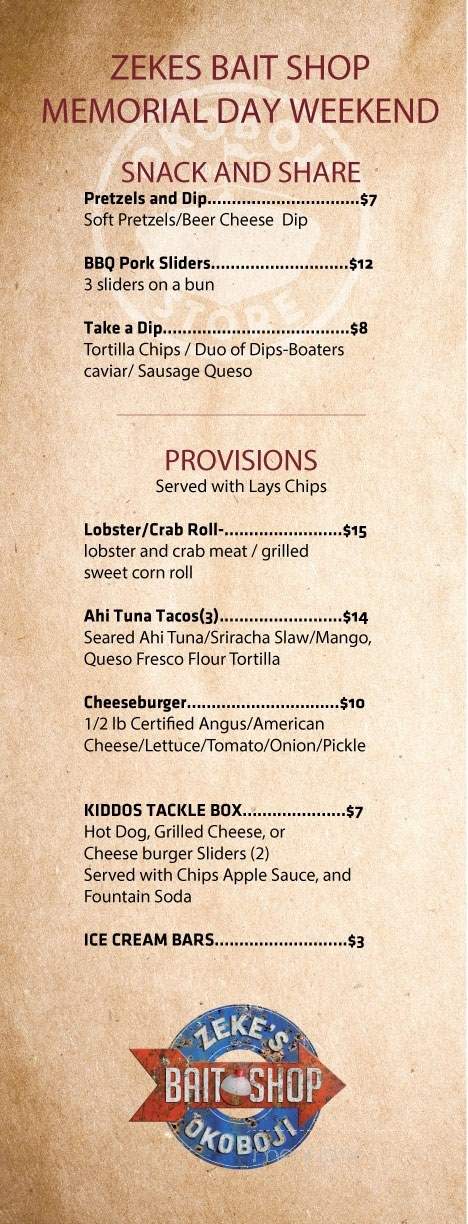 Zeke's Bait Shop - Okoboji, IA menu_pic