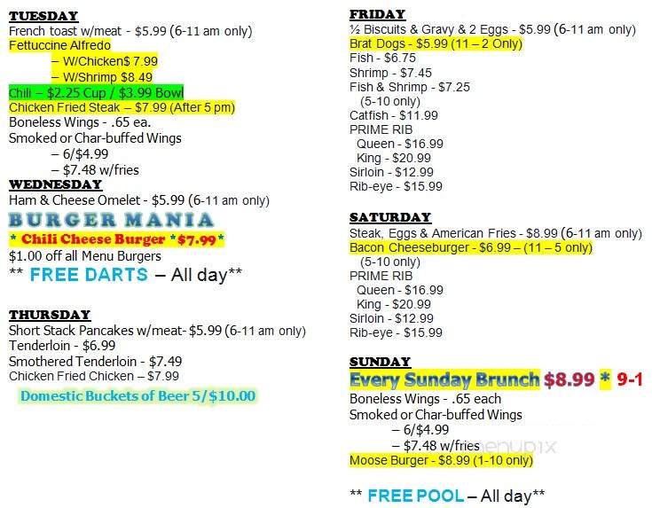 Loess Moose Bar & Grill - Missouri Valley, IA menu_pic