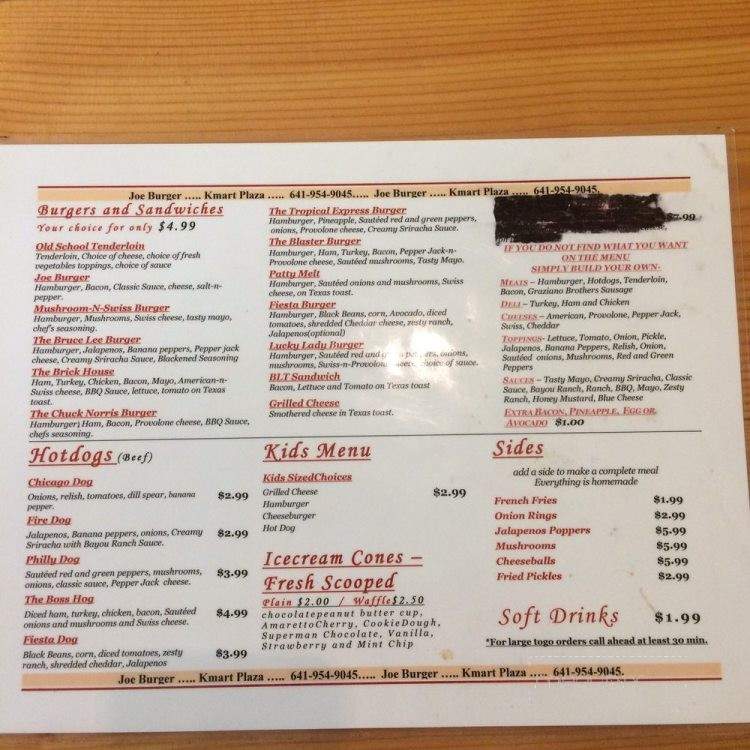 Joe Burger - Ottumwa, IA menu_pic