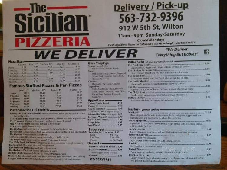 The Sicilian Pizzeria - Wilton, IA menu_pic