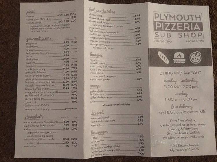 Plymouth Pizzeria - Plymouth, WI menu_pic