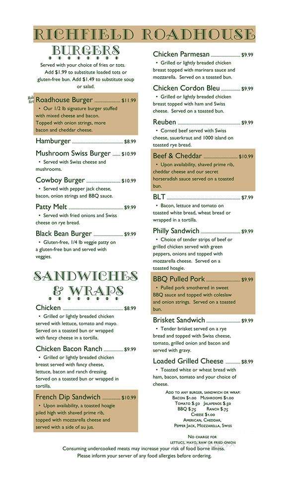 Richfield Roadhouse - Richfield, WI menu_pic