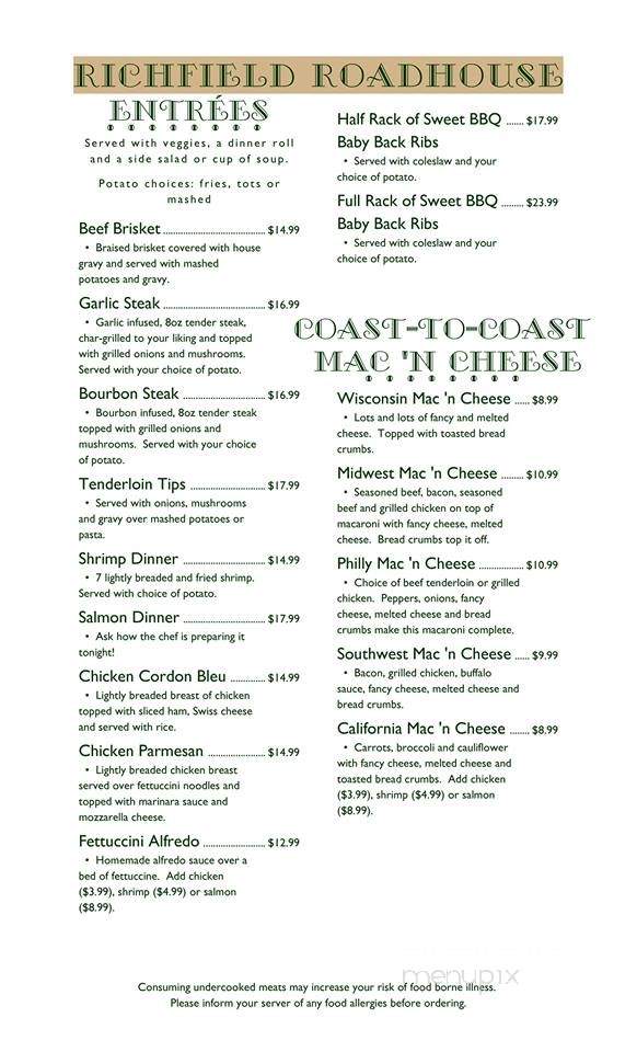Richfield Roadhouse - Richfield, WI menu_pic