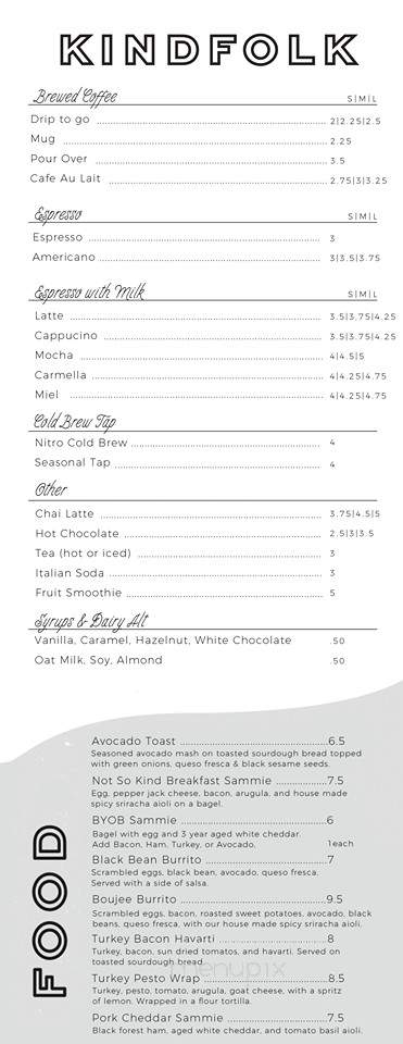 Kindfolk Coffee Co - Cambridge, WI menu_pic