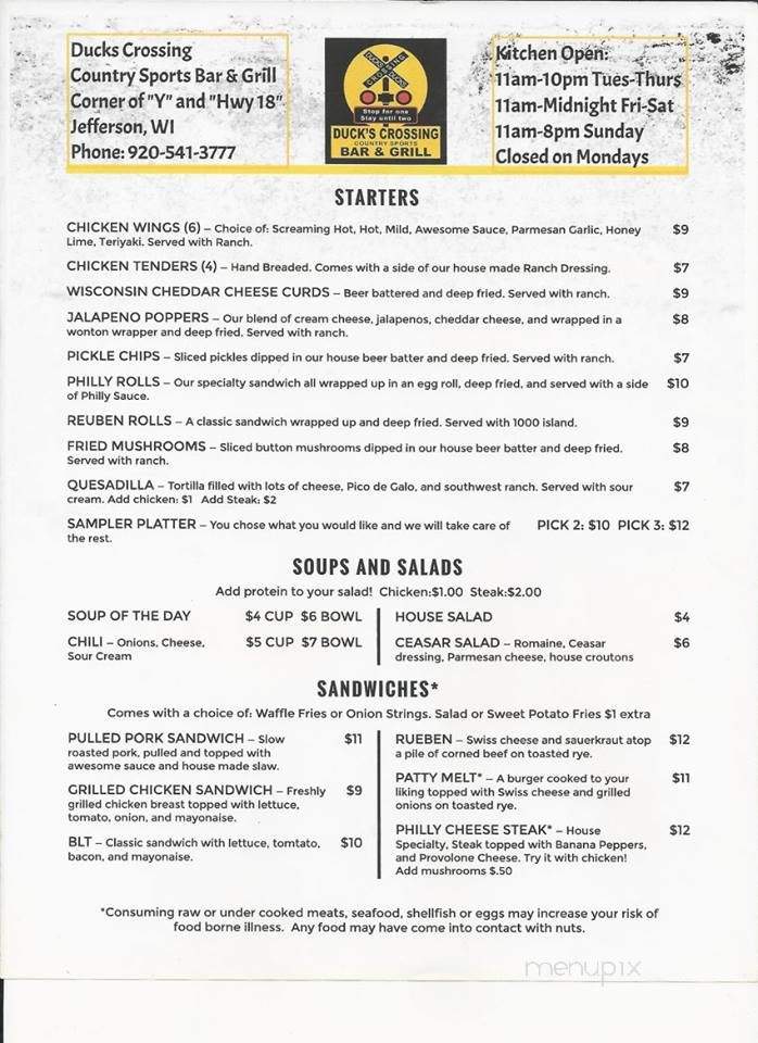 Duck's Crossing Bar and Grill - Jefferson, WI menu_pic
