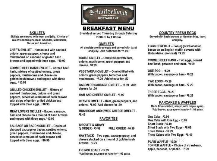 Schnitzelbank Restaurant - Plain, WI menu_pic