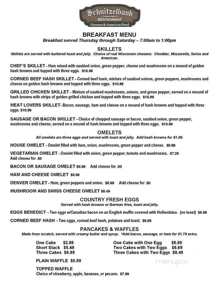Schnitzelbank Restaurant - Plain, WI menu_pic