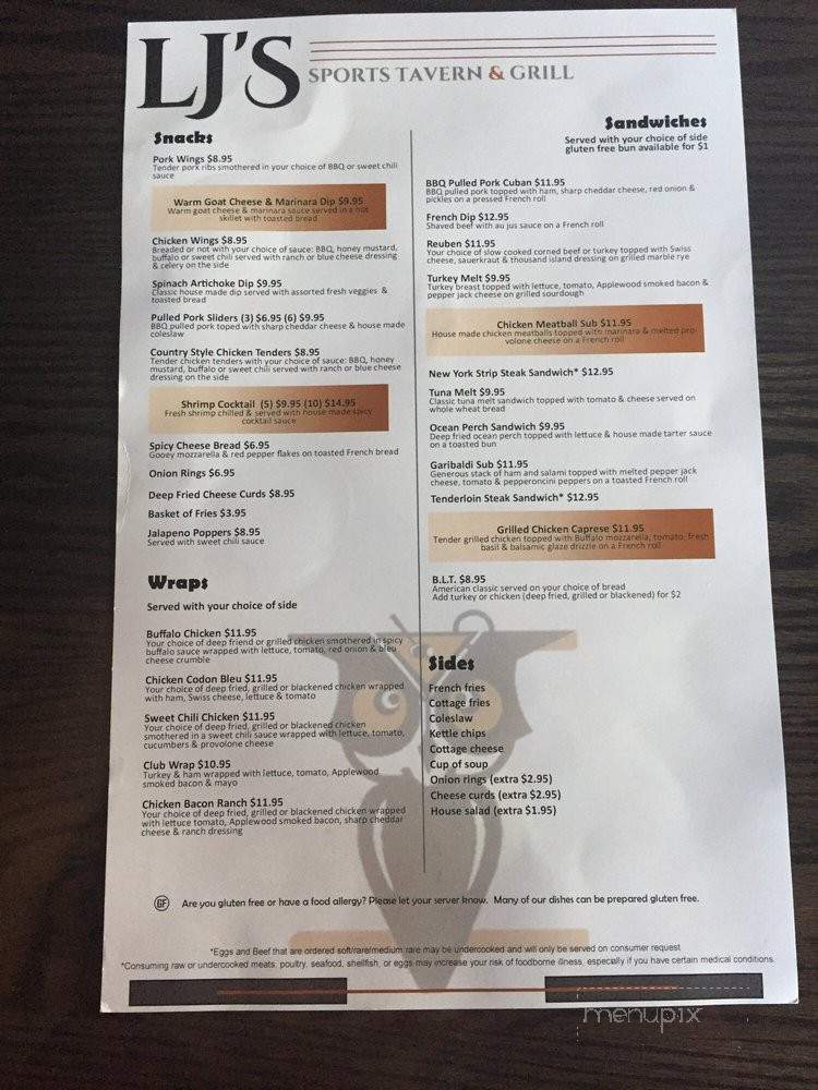 LJ's Sports Tavern & Grill - Madison, WI menu_pic