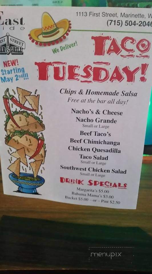 East Side Bar and Grill - Marinette, WI menu_pic