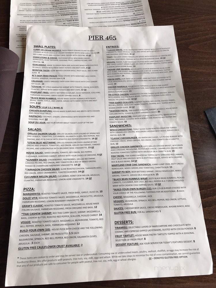 Pier 465 - Green Bay, WI menu_pic