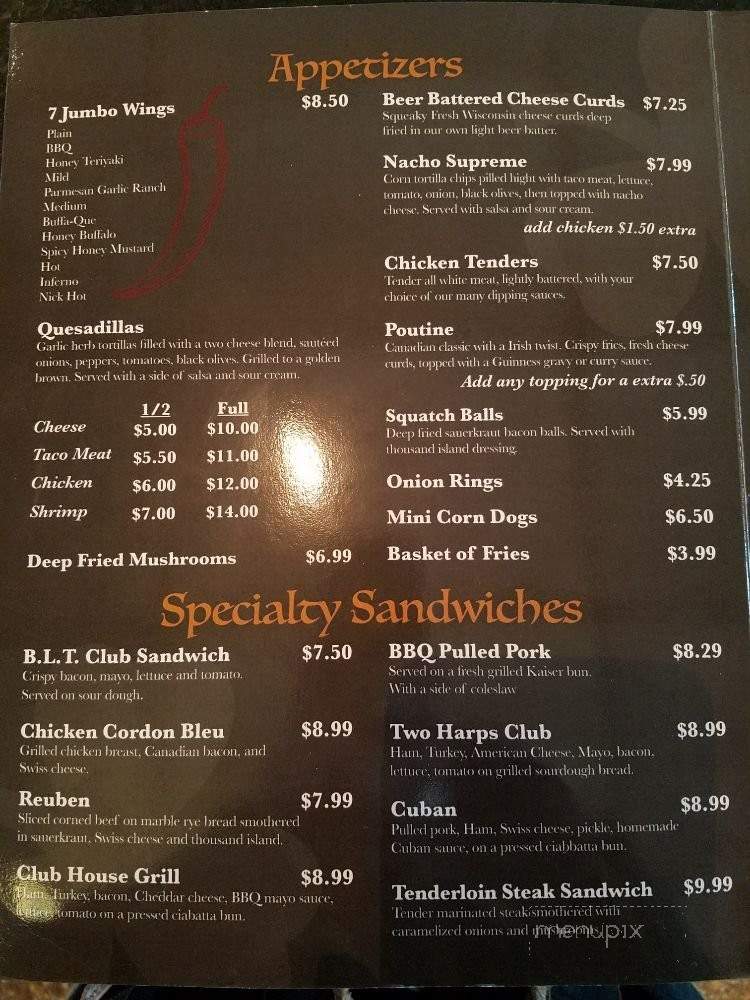 Two Harps Pub - Stevens Point, WI menu_pic