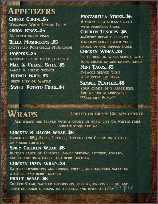 Backwoods Bar and Grill - Stevens Point, WI menu_pic