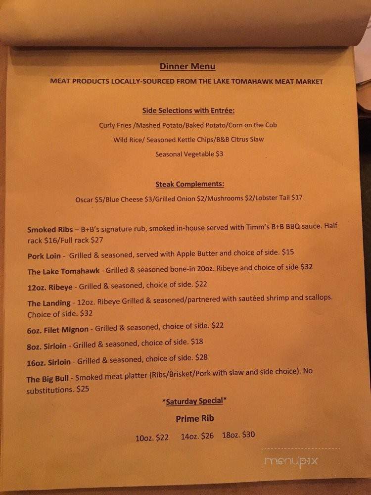 Bitters + Bull - Lake Tomahawk, WI menu_pic