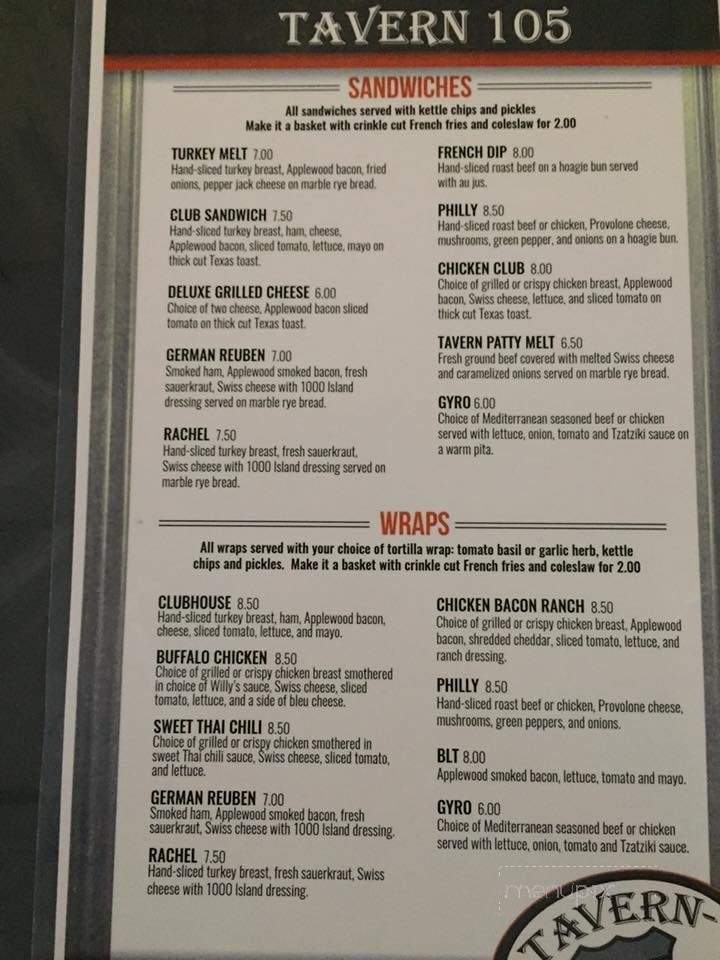 Tavern 105 - Superior, WI menu_pic