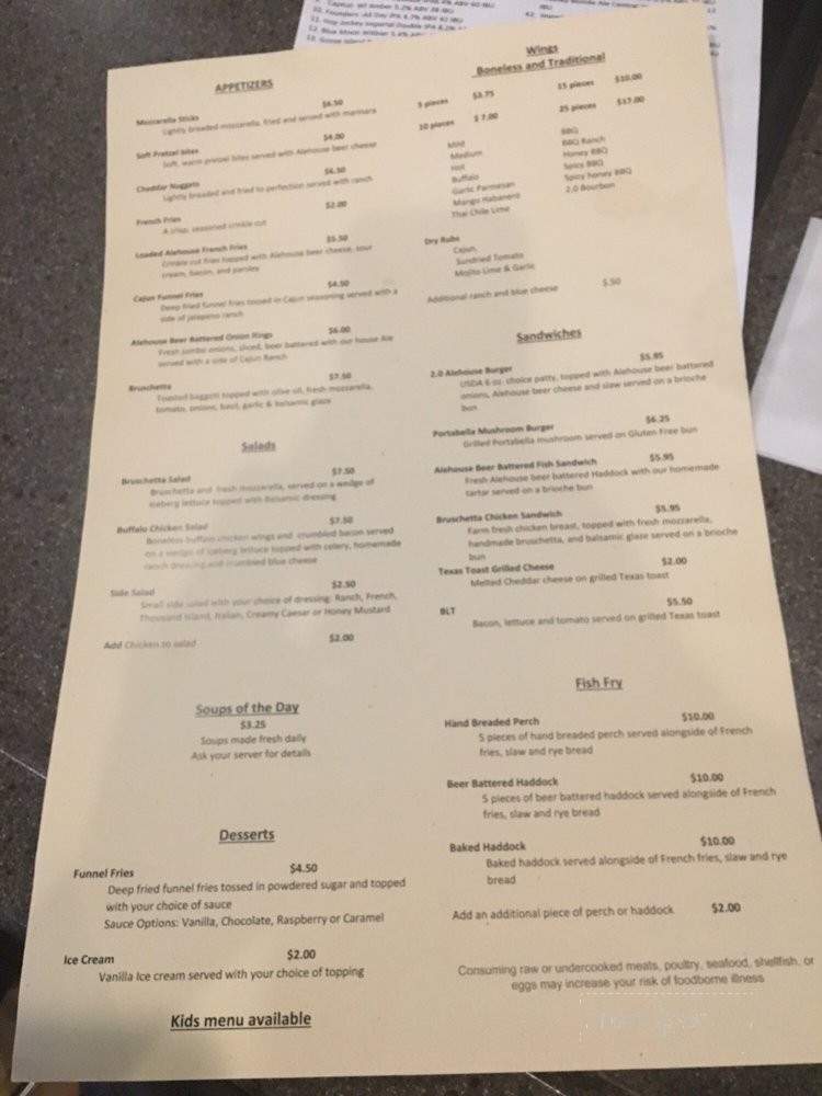 2.0 Ale House - Fond du Lac, WI menu_pic