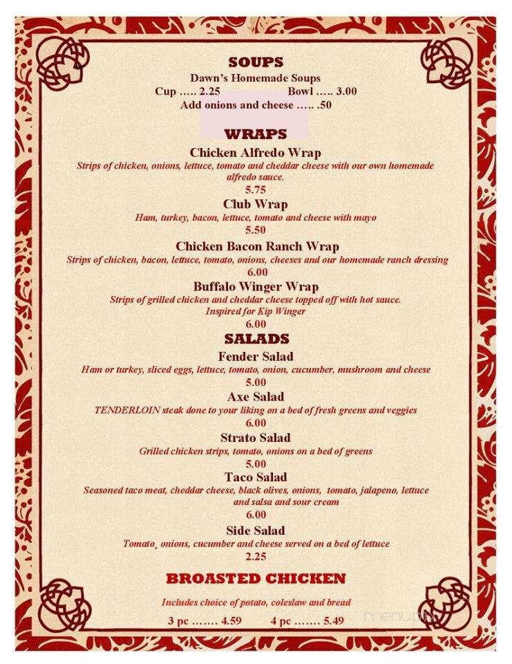 Back Stage Bar and Grill - Fond du Lac, WI menu_pic