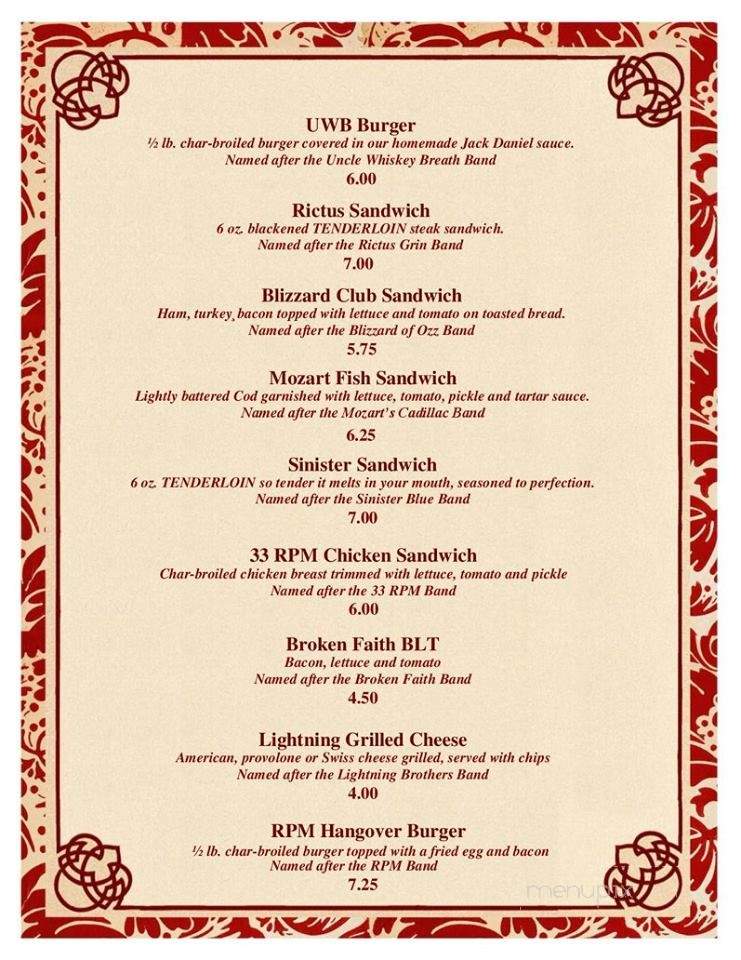 Back Stage Bar and Grill - Fond du Lac, WI menu_pic
