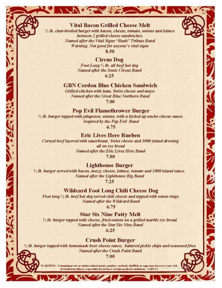 Back Stage Bar and Grill - Fond du Lac, WI menu_pic