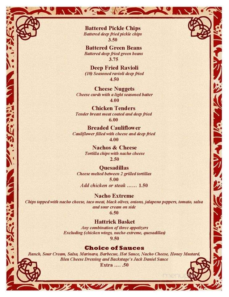 Back Stage Bar and Grill - Fond du Lac, WI menu_pic