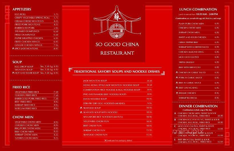 So Good China Restaurant - Blaine, MN menu_pic