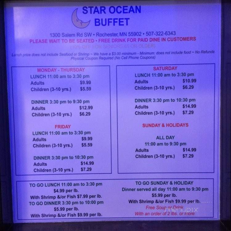 Star Ocean Buffet - Rochester, MN menu_pic