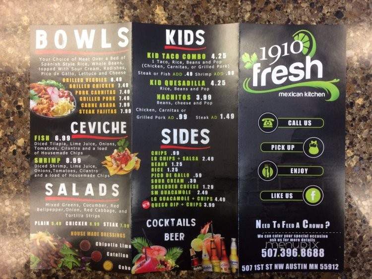 1910 Fresh Mexican Kitchen - Austin, MN menu_pic