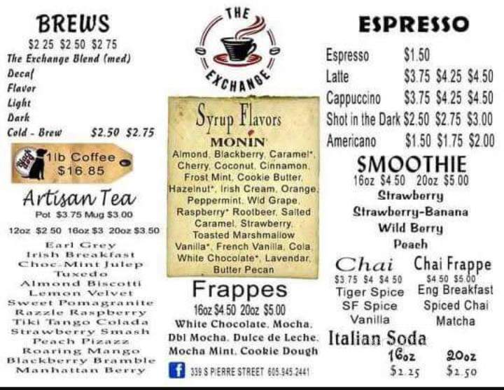 The Exchange Coffee - Pierre, SD menu_pic