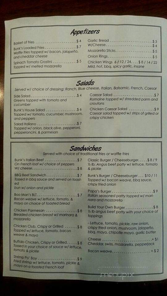 Bunk's Place - Harvard, IL menu_pic