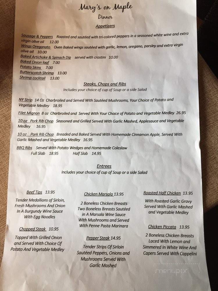 Mary's On Maple - Hebron, IL menu_pic