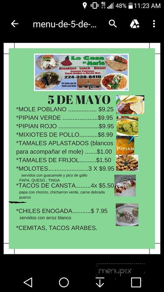 La Casa De Maria - Round Lake Beach, IL menu_pic