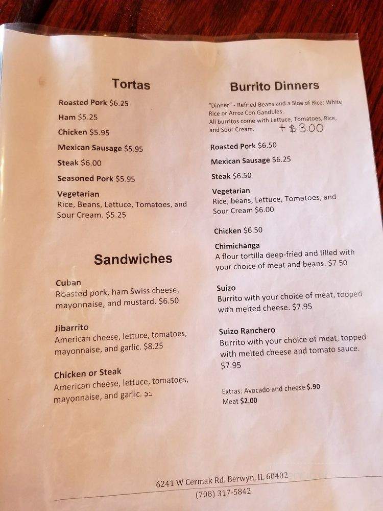 Los Tarritos - Berwyn, IL menu_pic