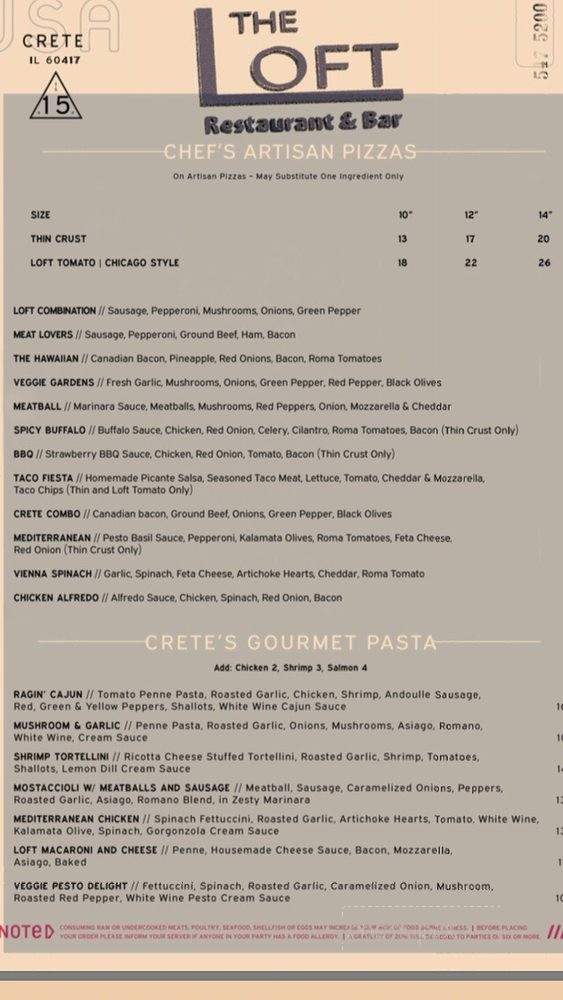 The Loft Restaurant & Bar - Crete, IL menu_pic