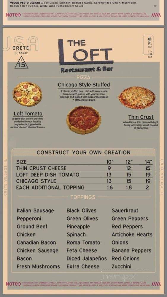 The Loft Restaurant & Bar - Crete, IL menu_pic
