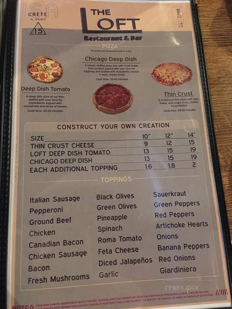 The Loft Restaurant & Bar - Crete, IL menu_pic
