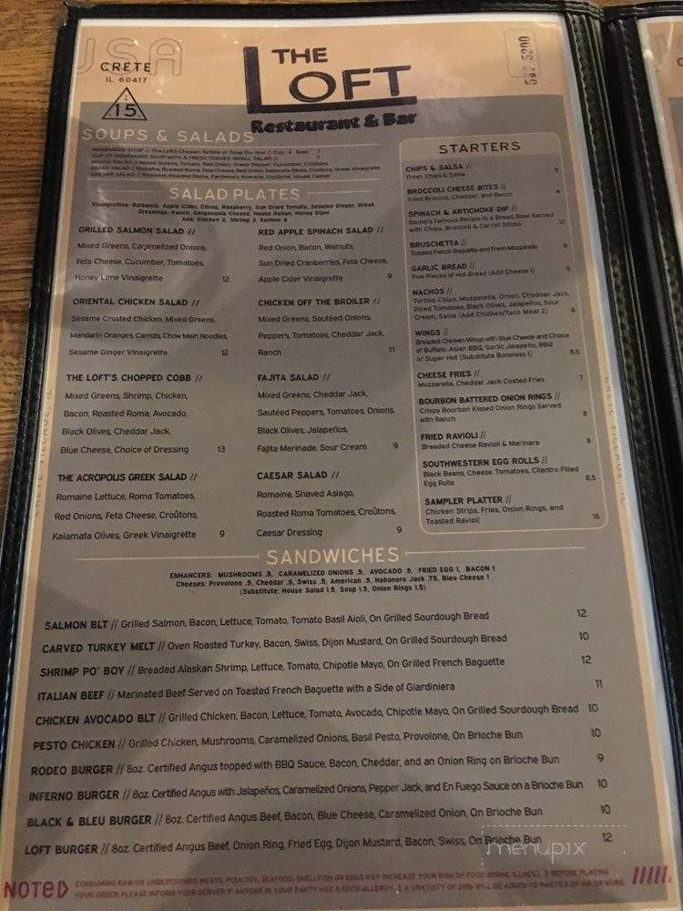 The Loft Restaurant & Bar - Crete, IL menu_pic