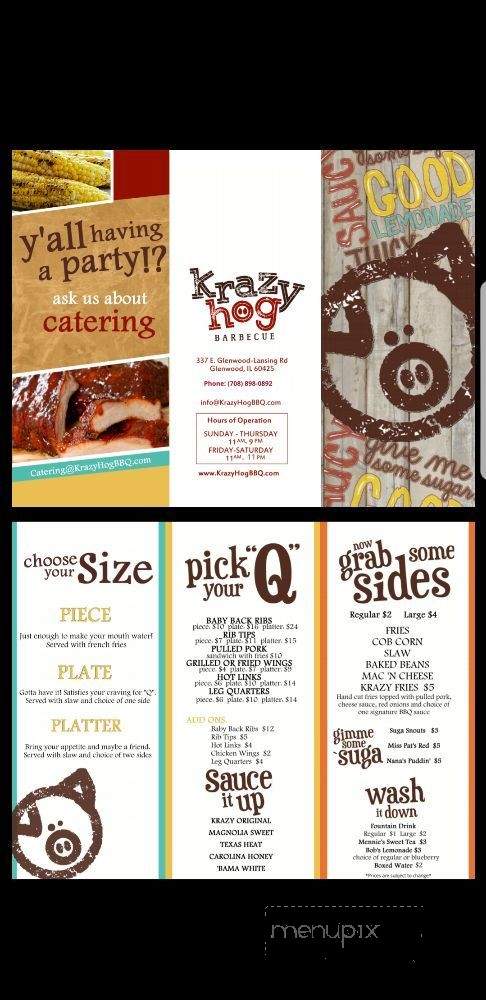 Krazy Hog BBQ - Glenwood, IL menu_pic