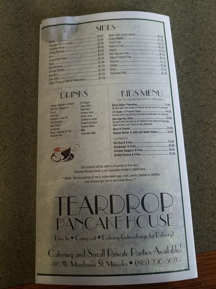 Teardrop Pancake House - Minooka, IL menu_pic