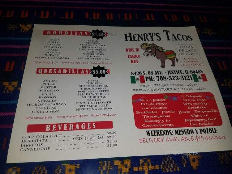 Henry's Tacos - Justice, IL menu_pic