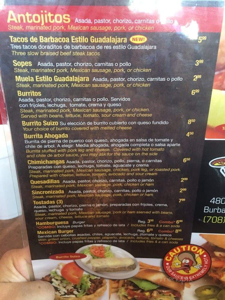 Las Picosas Mexican Grill - Burbank, IL menu_pic