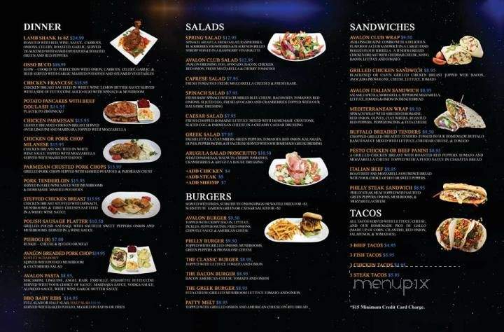 Avalon Food & Spirits - Palos Hills, IL menu_pic