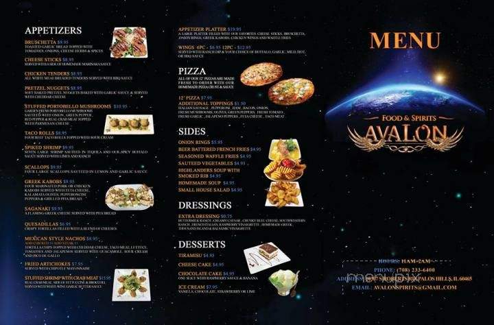 Avalon Food & Spirits - Palos Hills, IL menu_pic