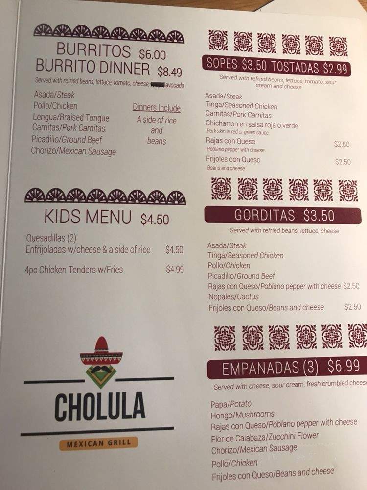 Cholula Mexican Grill - Palos Hills, IL menu_pic