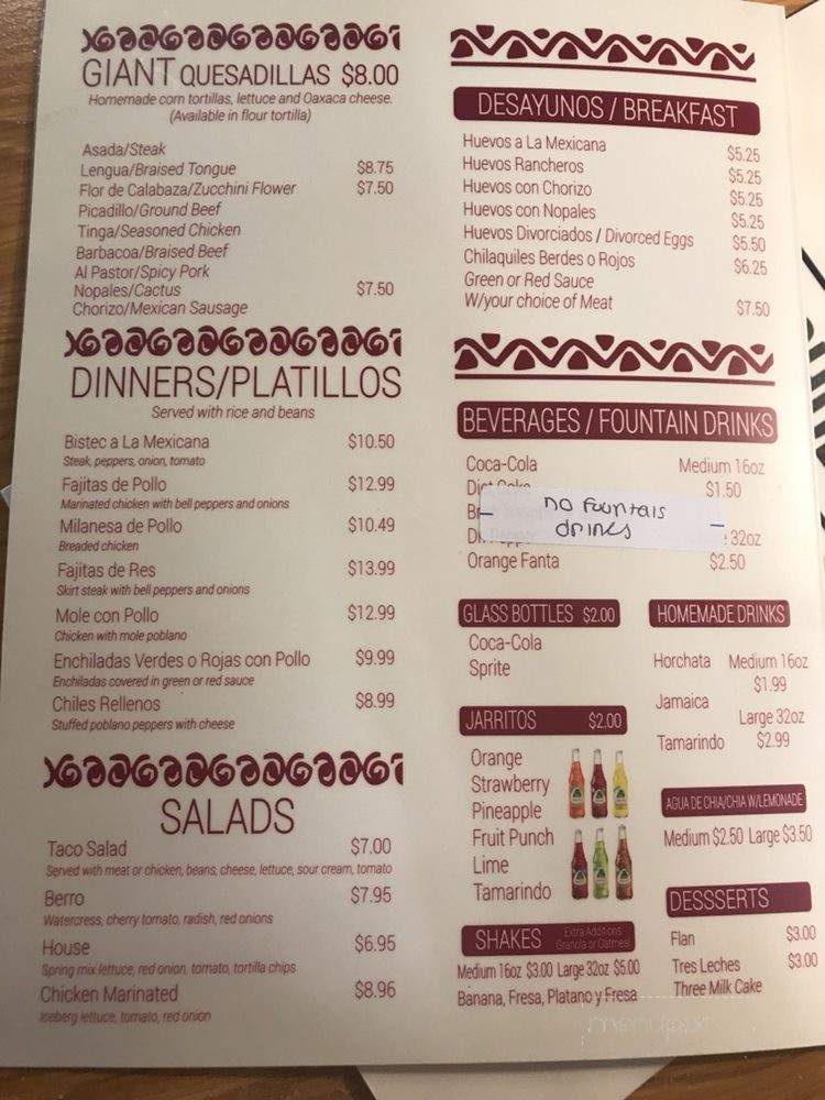 Cholula Mexican Grill - Palos Hills, IL menu_pic