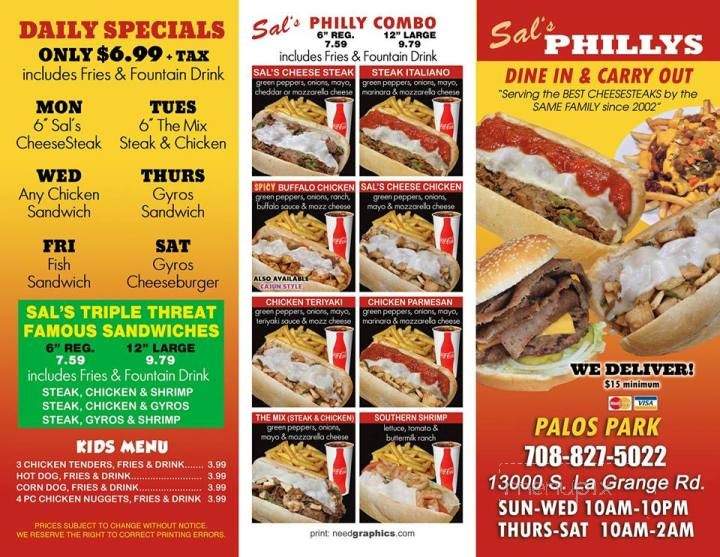 Sal's Phillys - Palos Park, IL menu_pic