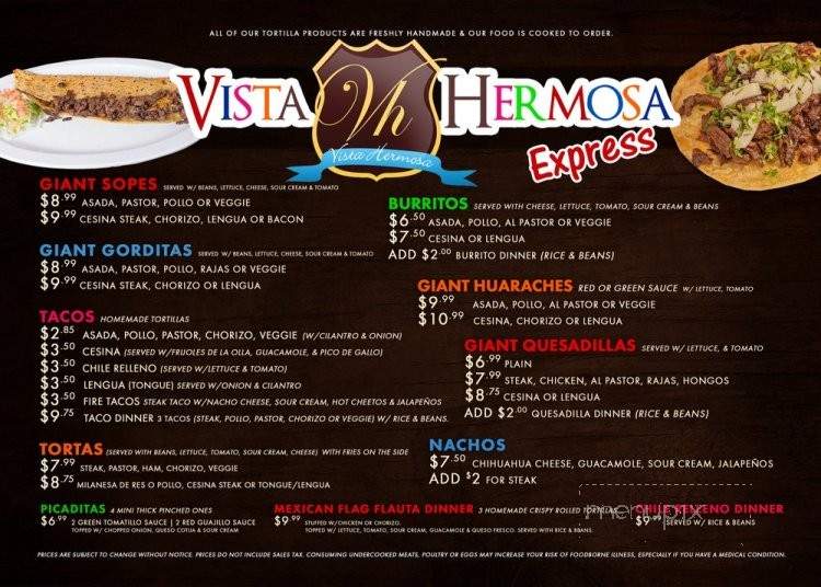 Vista Hermosa Express - Chicago, IL menu_pic