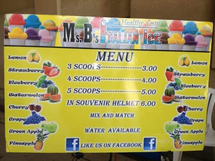 Ms B's Italian Ice - Chicago, IL menu_pic