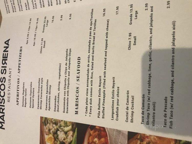 Mariscos Sirena - Chicago, IL menu_pic