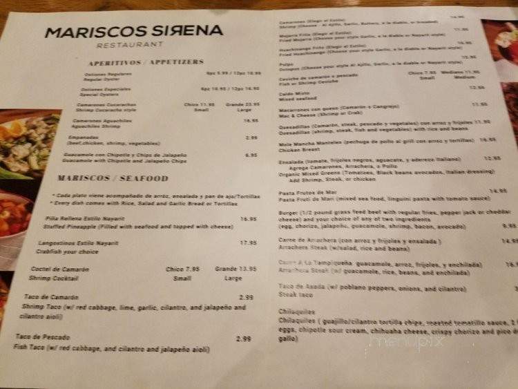 Mariscos Sirena - Chicago, IL menu_pic
