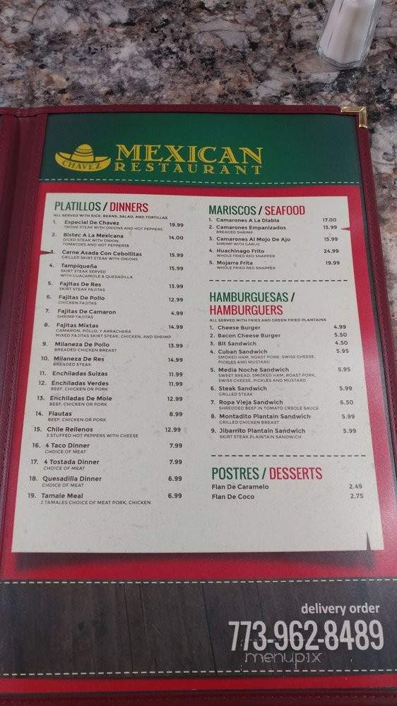 Chavez Mexican Restaurant - Chicago, IL menu_pic