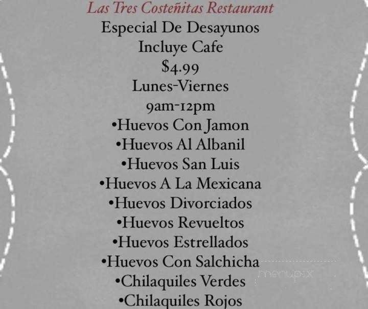 Las Tres Costenitas Restaurant - Chicago, IL menu_pic